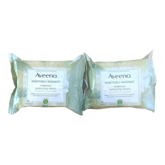 Aveeno Positively‎ Radiant Makeup Removing Wipes 25 wipes Lot of 2 - Picture 1 of 5